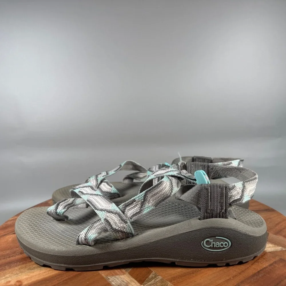 Chaco Z Cloud 2 Womens 8 Gray Teal Geometric Toe Loop Strappy Hiking Sandals